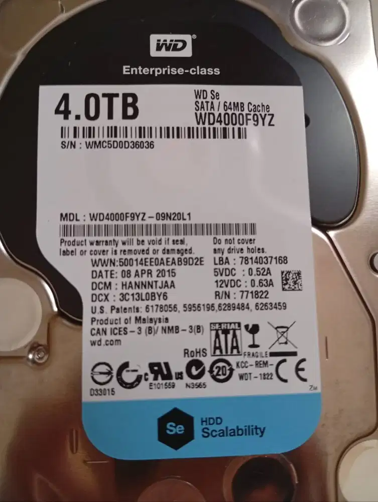 HDD PC WD BLACK - 4 TB WD 4000 F9YZ Enterprise-Class ( Kondisi rusak )