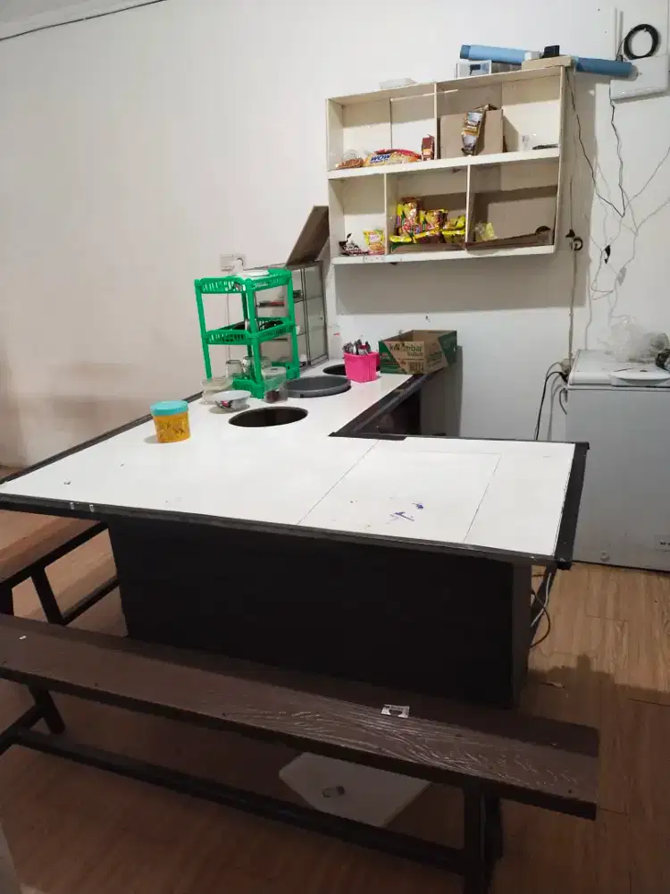 Meja Warkop Leter L+ kursi warkop