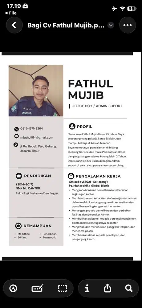 Sedang mencari Pekerjaan di bidang Cleaning/hospotaliti