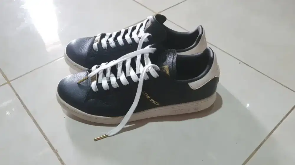 Sepatu Adidas Stan Smith Black Leather Gold Cloud White eh1476 Men's
