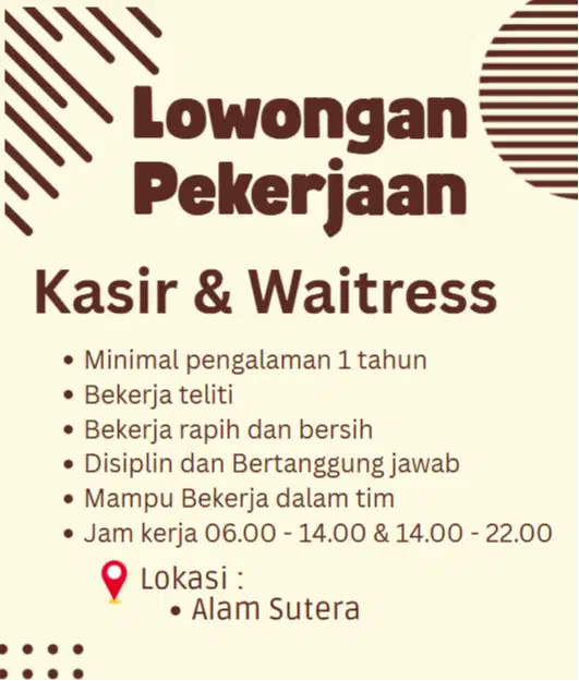 Di Butuhkan Kasir dan Waitress