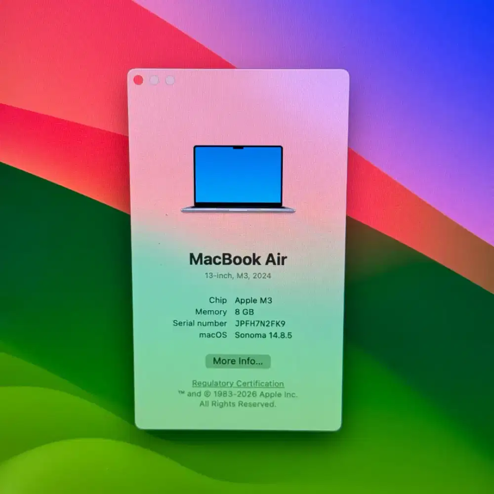 Macbook Air M3 Ram 8 Ssd 256 Layar 13 inch Space grey full set
