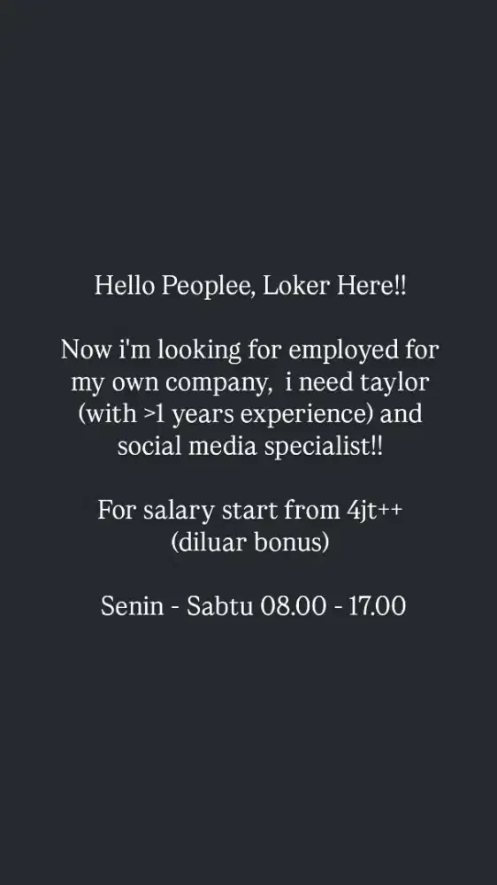 DIBUTUHKAN PEKERJA!!