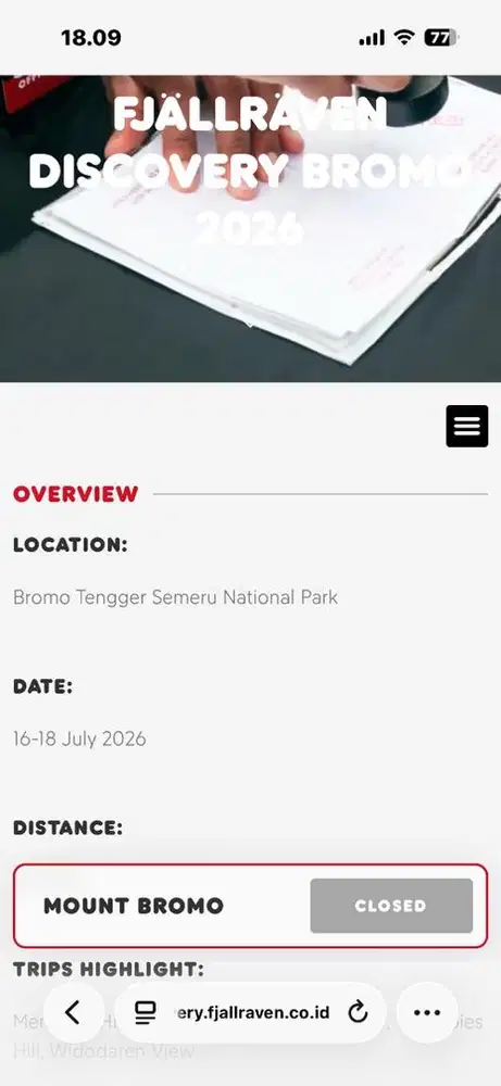 dijual tiket fjallraven discovery bromo 16-18 july 2026