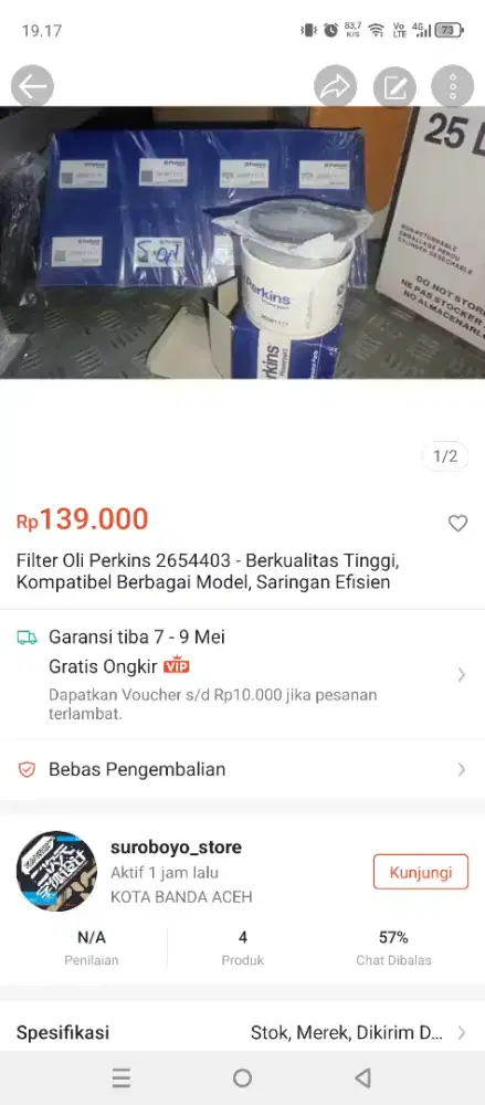 Filter perkins Diesel generator