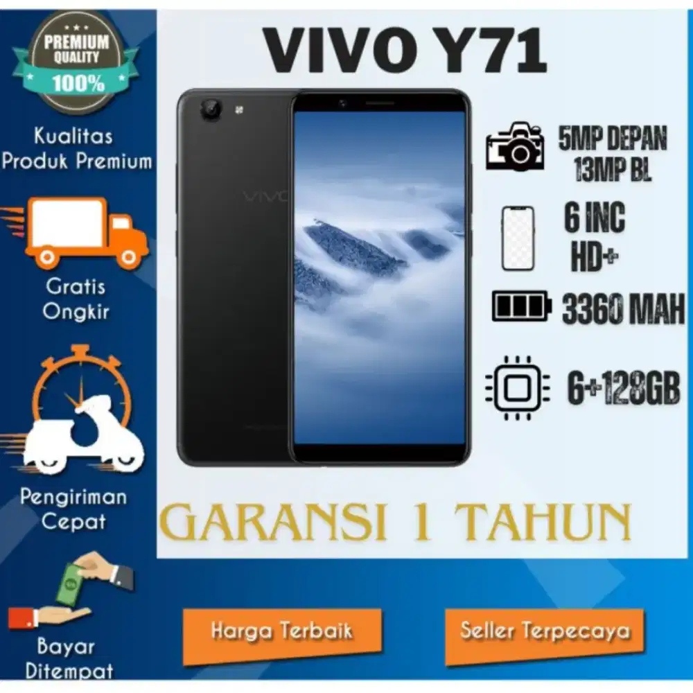 New Vivo Y71 6/128 GB Garansi Toko 1 Tahun, Layar 6 Inci.