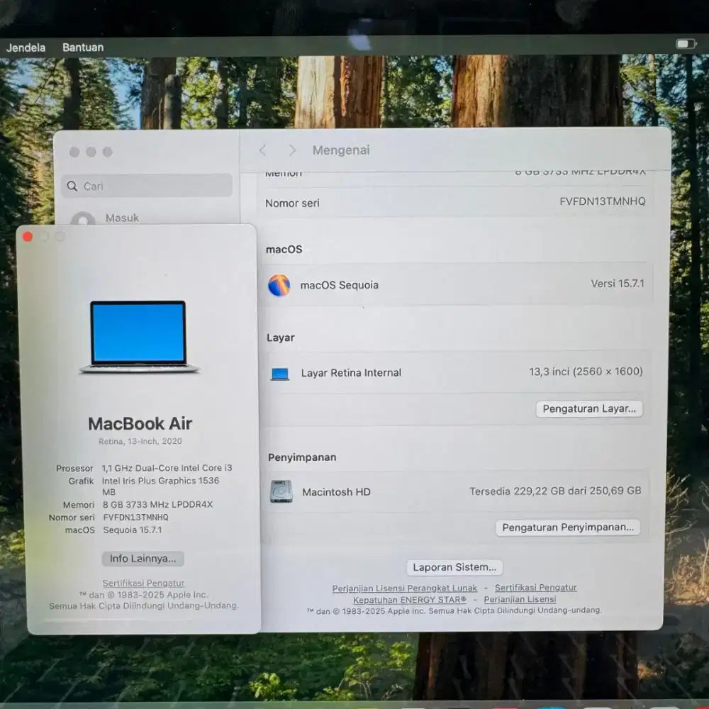Macbook Air 2020  Ram 8 Ssd 256 Layar 13 inch Silver mulus no minus