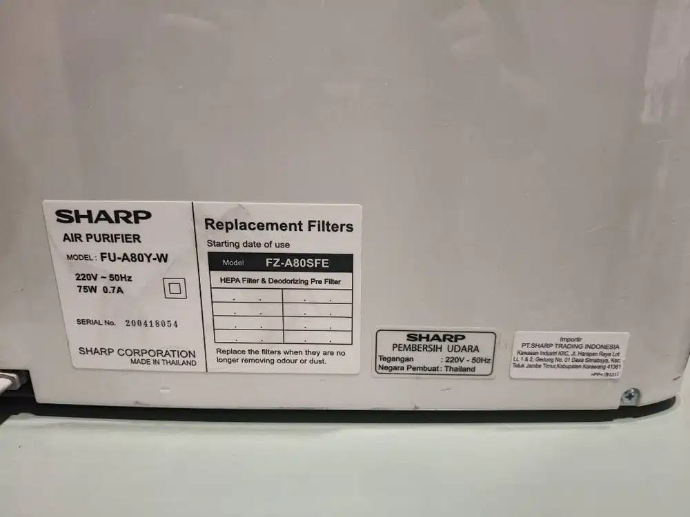 Sharp Air Purifier tipe FU-A80Y-W.