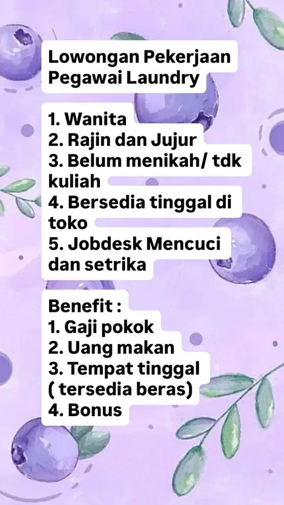Lowongan Pekerjaan Pegawai Laundry
