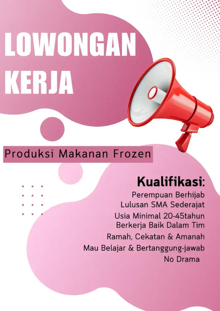 DIBUTUHKAN SEGERA KARYAWATI PRODUKSI MAKANAN