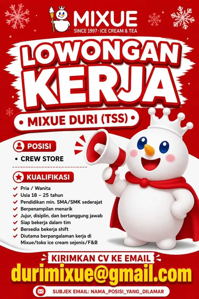 Dibutukan Crew Mixue