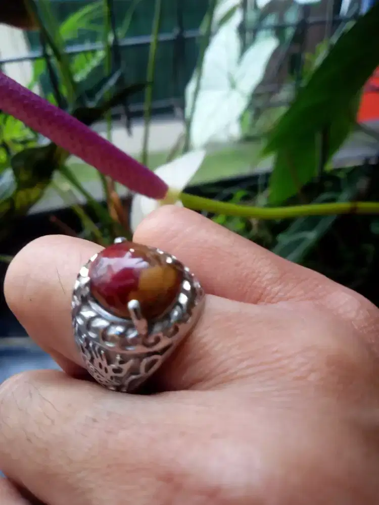 Natural batu garut pancawarna ring alpaka no7