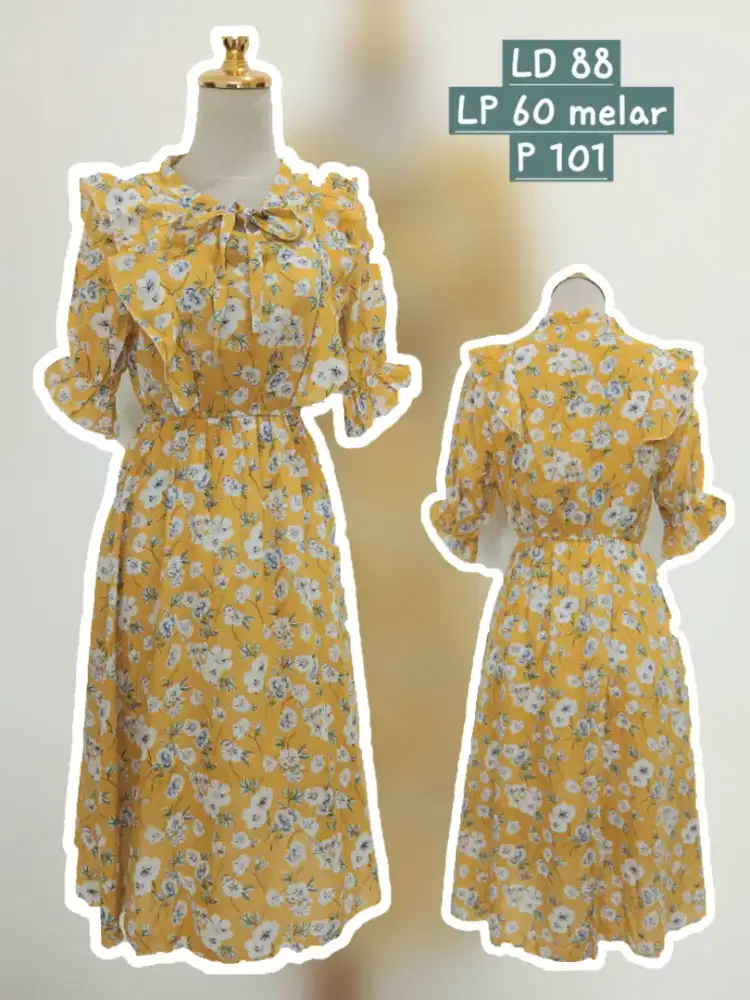 Baju dress terusan sifon kuning bunga sz M, preloved