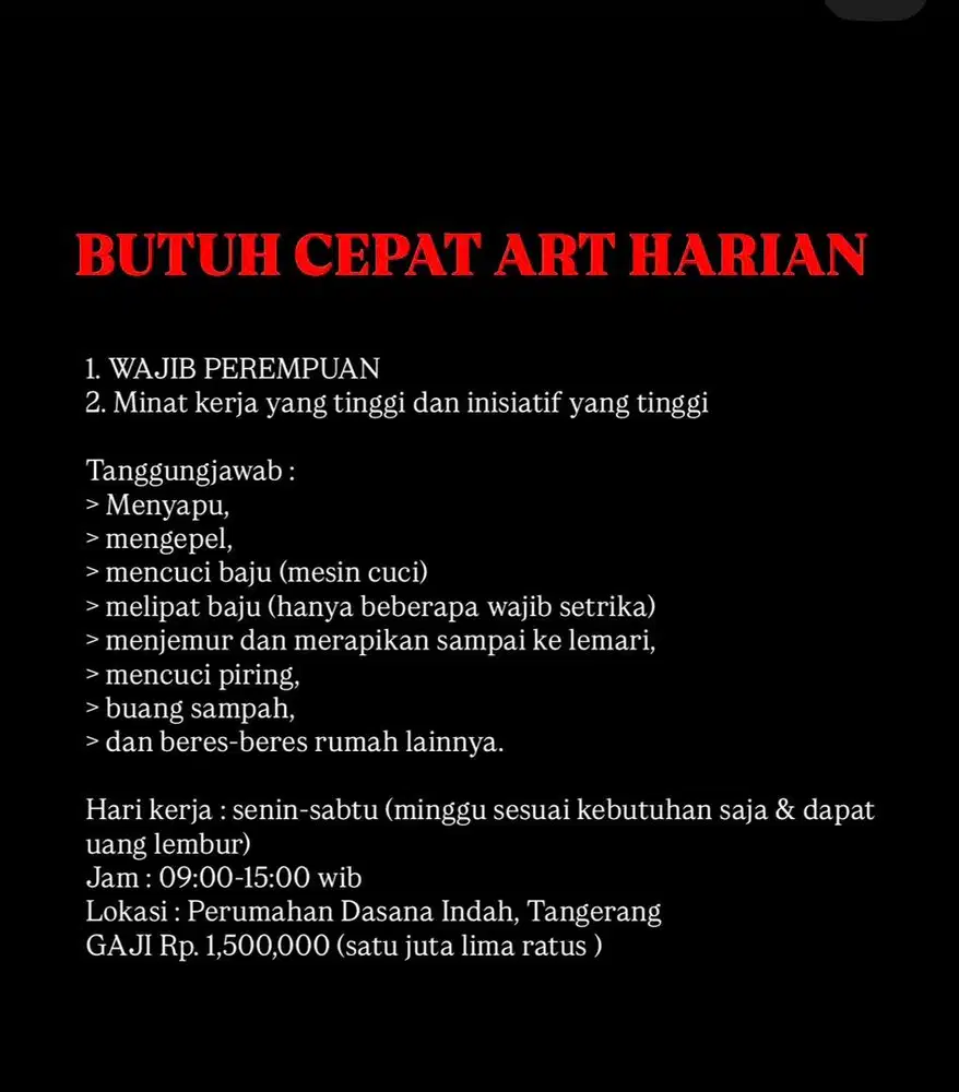 BUTUH CEPAT ART HARIAN