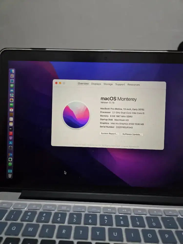 MacBook Pro Retina 13” 2015 i5 RAM 8GB SSD 128GB,Fullset,Normal,Murah