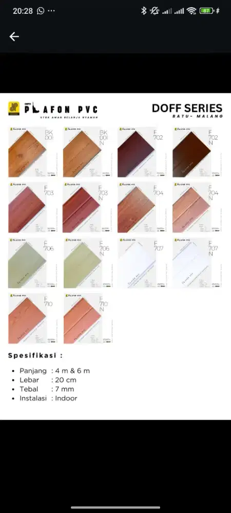 Jual plafon pvc tipe doff dan glosy + lis plavon pvc