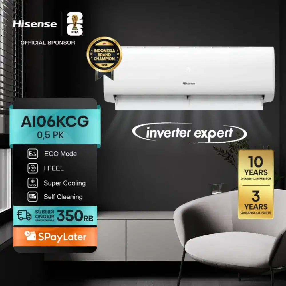 Jual Ac hisense AI06KCG split 1/2 pk inverter white