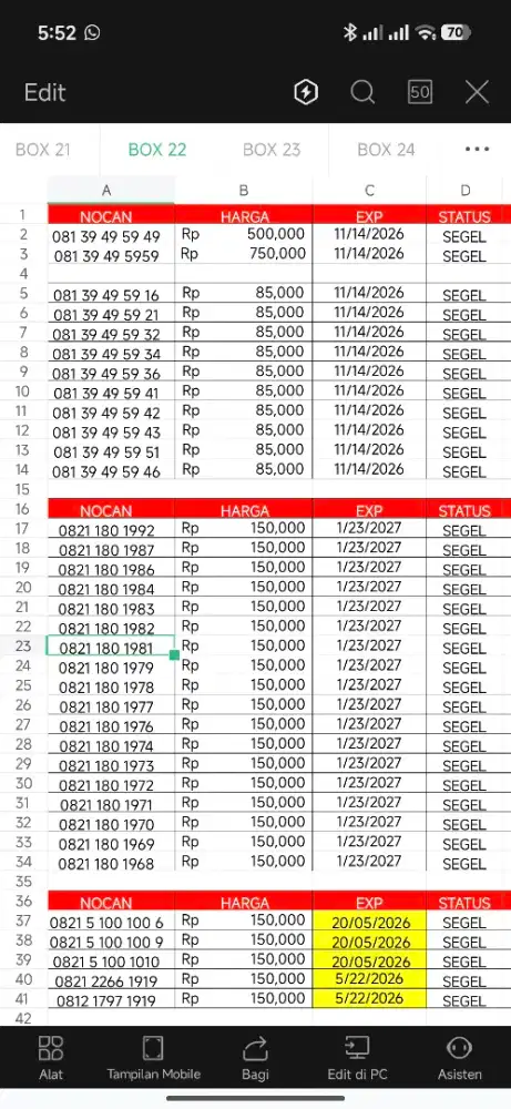 Nomor cantik simpati seri tahun lahir