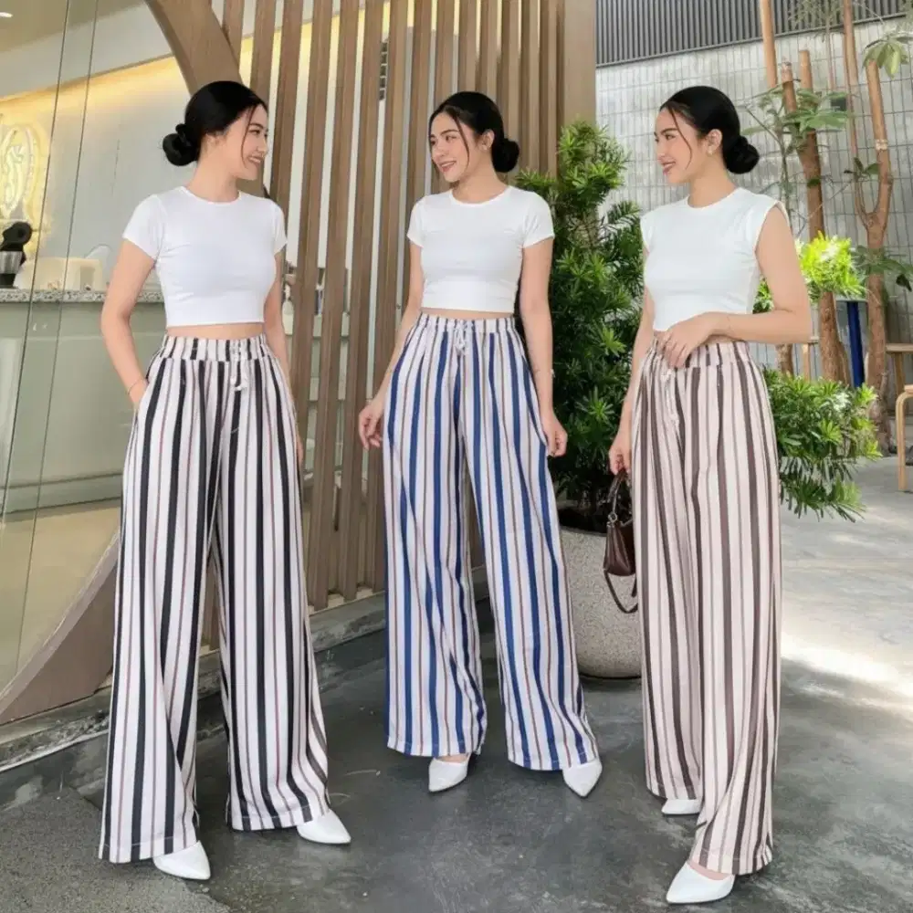 Ready celana kulot salur bahan wollpeach