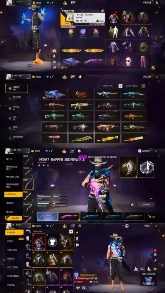 Jual akun free fire spek SG riper
