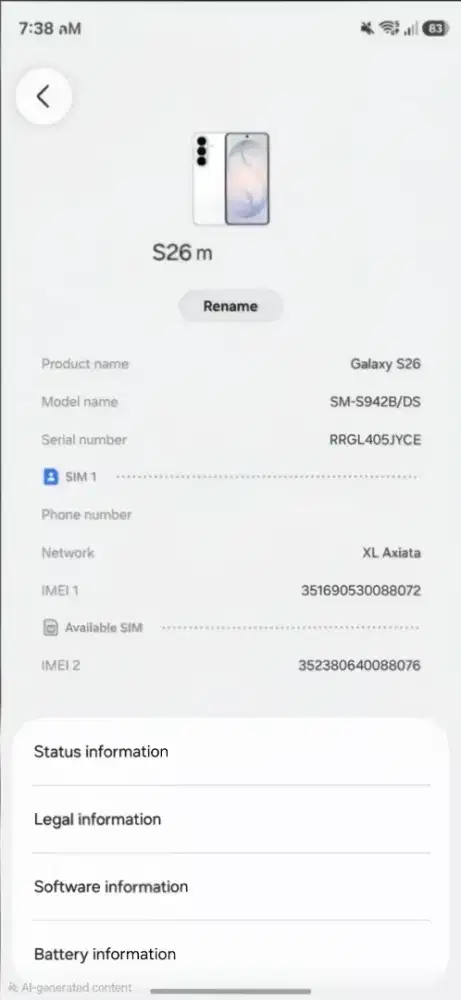 Samsung s26 12/256 putih