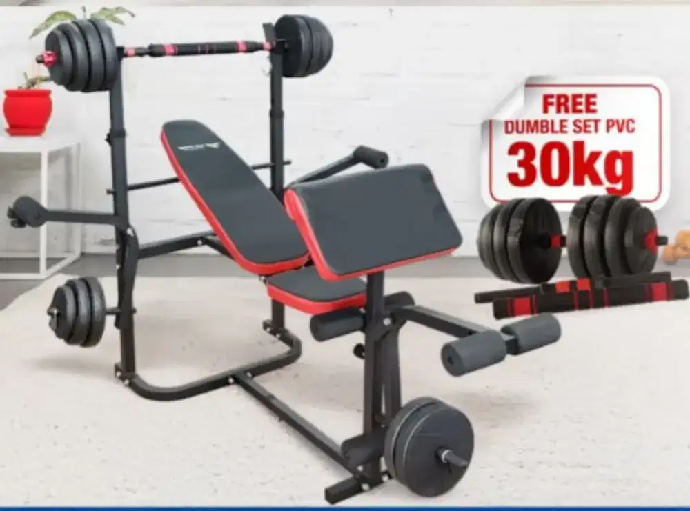 ALAT FITNESS BENCH PRESS + DUMBELL SET PVC 30 KG