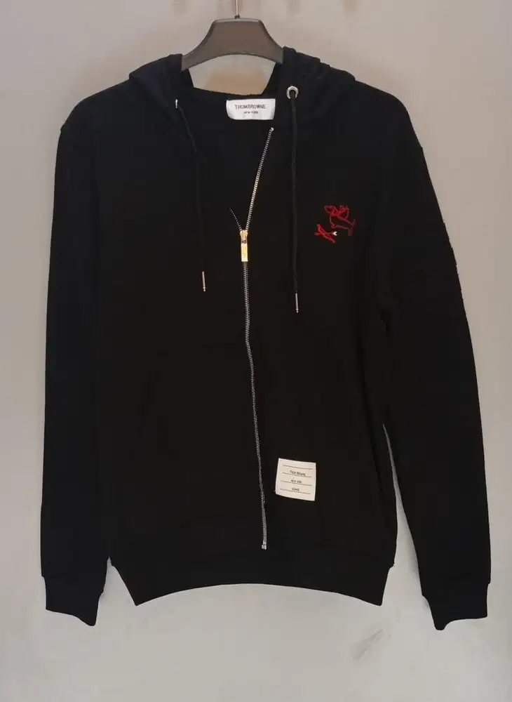 THOM BROWNE ZIP HOODIE BLACK