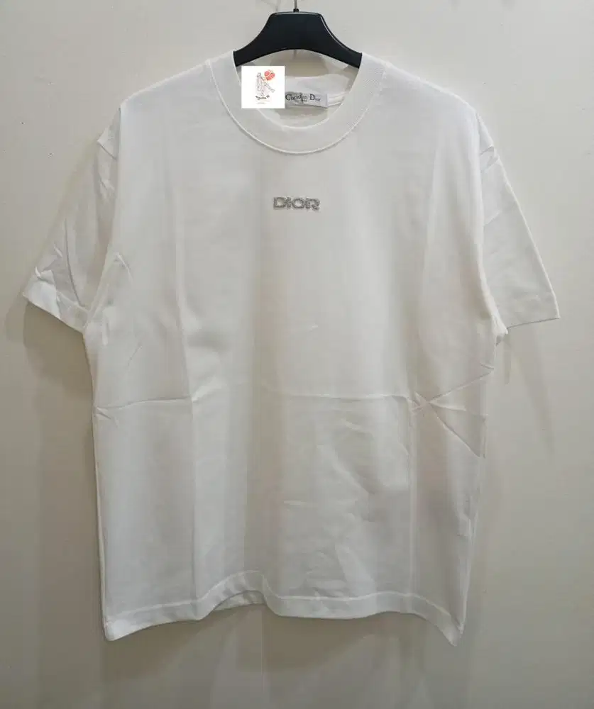 CHRISTIAN DIOR WHITE ON WHITE EMBROIDERED TSHIRT