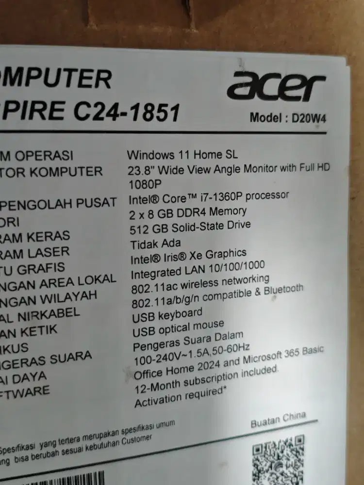 ACER Aspire C24-1851 Intel Core i7 Generasi 13 Terbaru | AIO PC