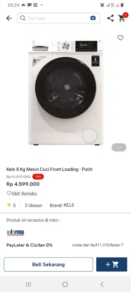 Kels mesin cuci frontloading 8kg