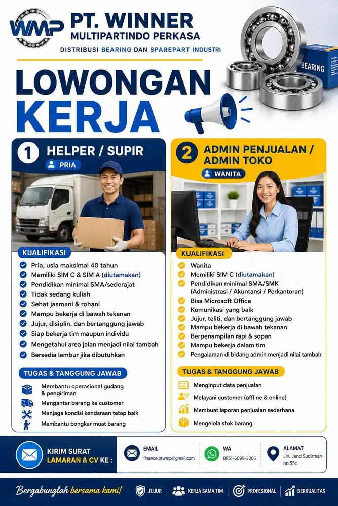 lowongan Kerja Helper/Supir & Adm Toko