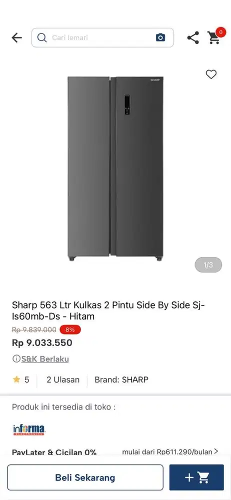 KULKAS SBS SHARP 563liter