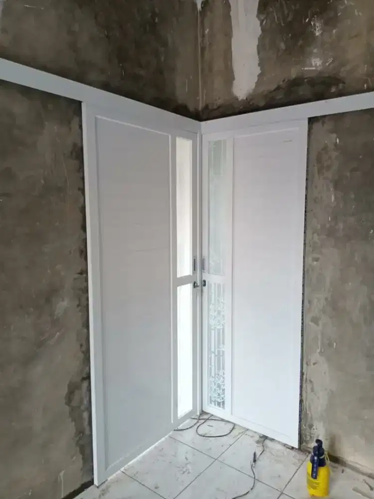 Pemasangan pintu panel kusen alumunium kaca partisi dll