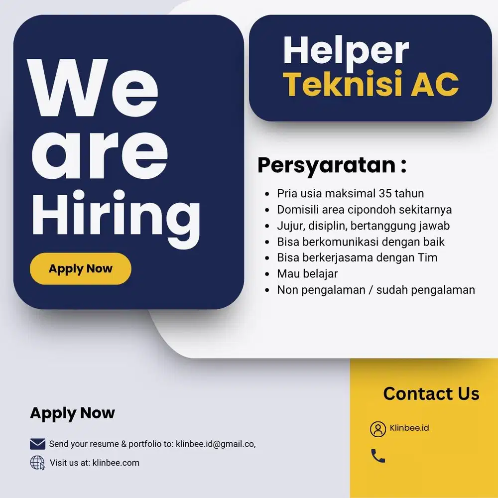 Dibutuhkan segera helper teknisi AC