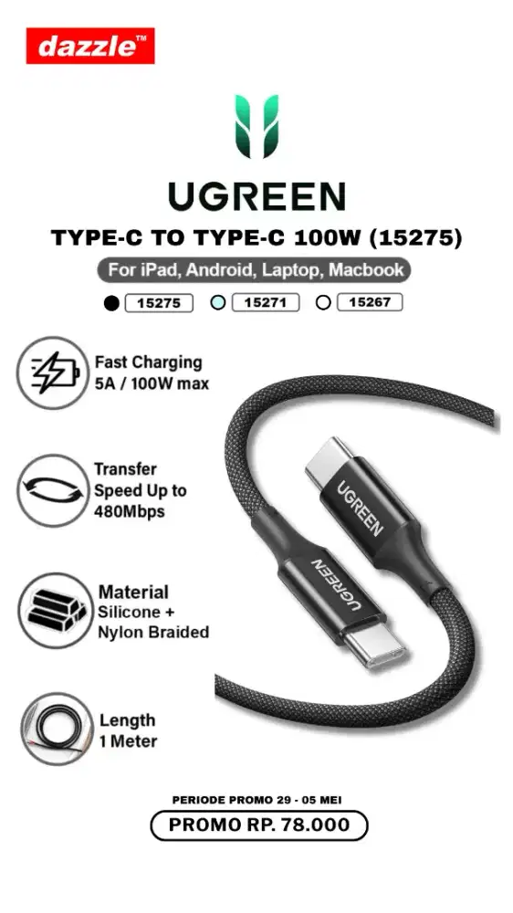 UGREEN TYPE C TO TYPE C 100W CABLE