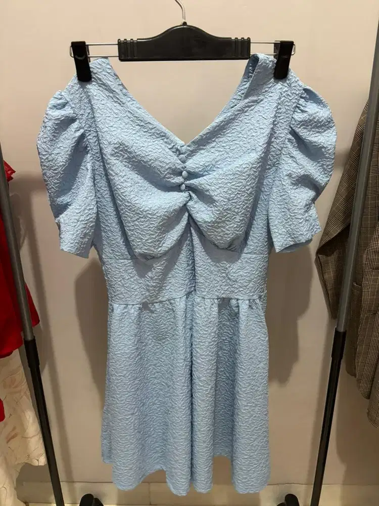 DRESS BIRU REAL PIC 100% UKURAN L bahan bagus Sesuai di foto