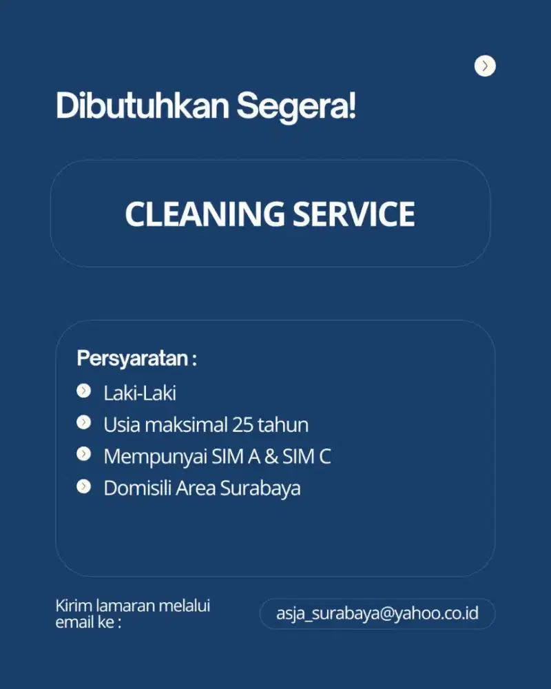 DICARI SEGERA LOWONGAN PEKERJAAN CLEANING SERVICE