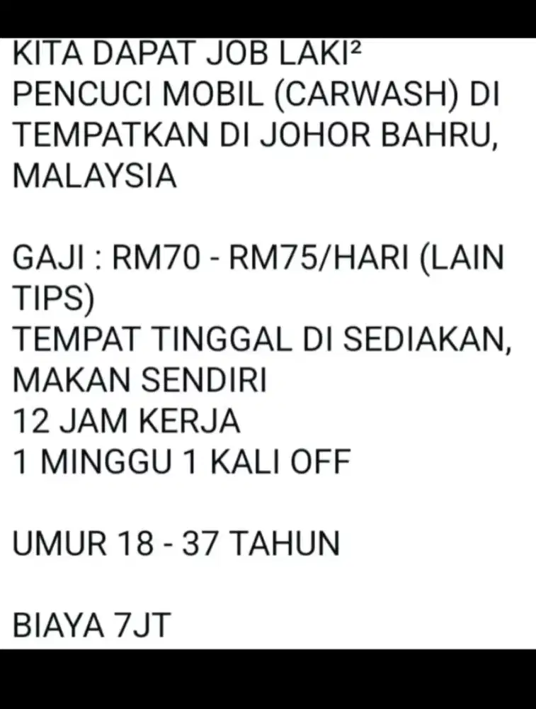 Lowongan pekerjaan ke Malaysia