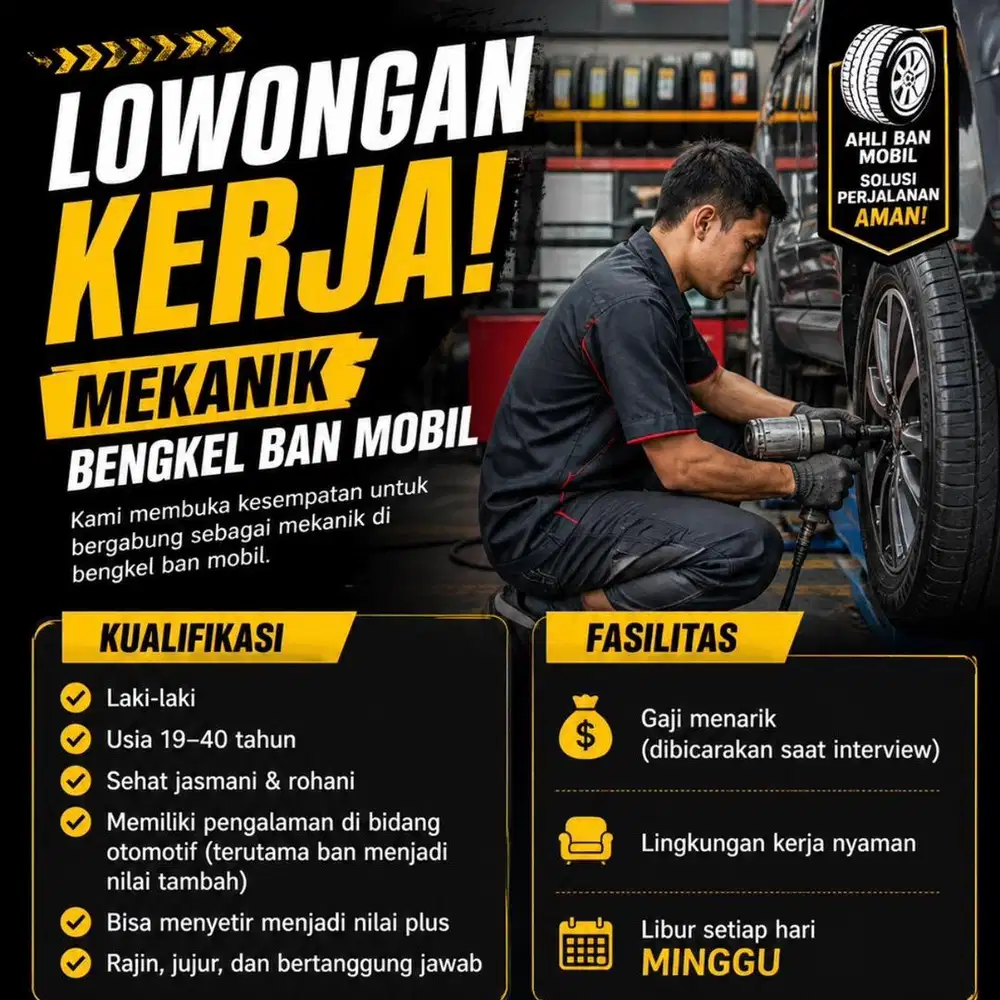Lowongan mekanik ban mobil