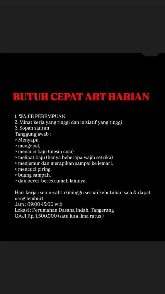 BUTUH CEPAT ART HARIAN