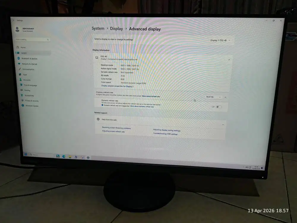 LENOVO D32-40 31.5 VA 75Hz 1920x1080FHD HDMI&DP Minus beberapa dot pi
