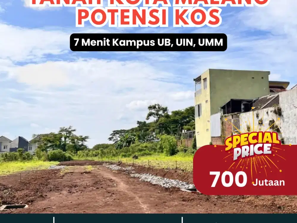 Tanah Potensial Kost Kota Malang, 7 Menit Kampus UB Row Jalan Lebar