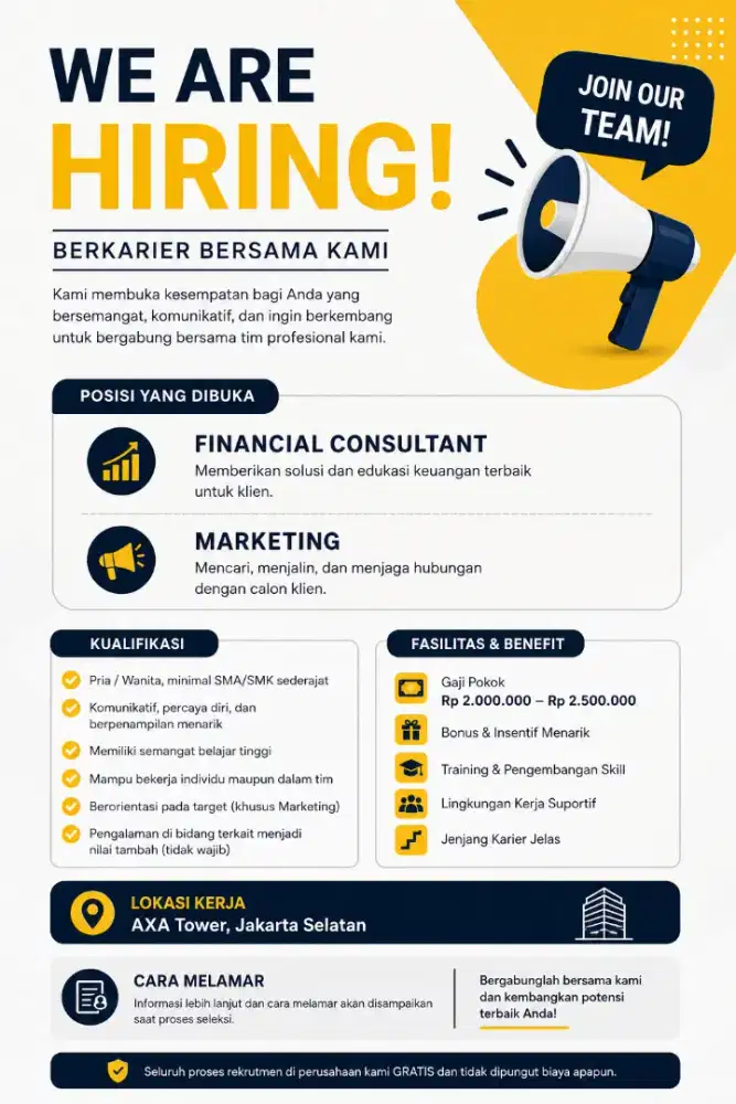 Lowongan Kerja Financial Consultant & Marketing – Gaji 2–2.5 Juta