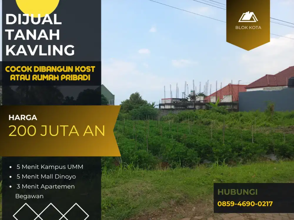 Cocok Dibangun Kost Lebar Jalan 6 Meter 5 Menit Kampus UMM Malang Kavling Perumahan
