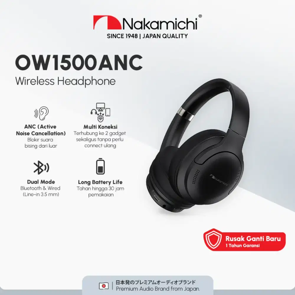 Nakamichi OW1500ANC Active Noise Cancelling Wireless Headphone ANC HD
