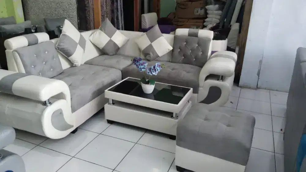 Sofa minimalis+fub abu putih