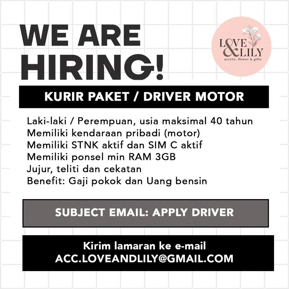 LOWONGAN DRIVER KURIR PAKET MOTOR ONLINE SHOP COURIER