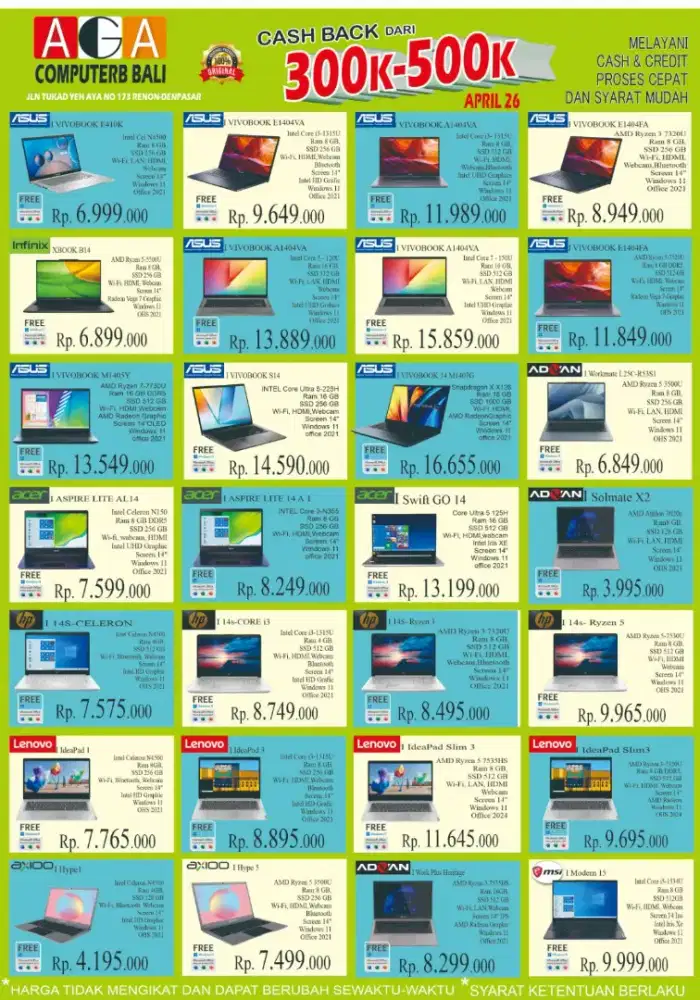 Laptop Asus / acer / hp / lenovo /  Dell  bisa kredit by indodana