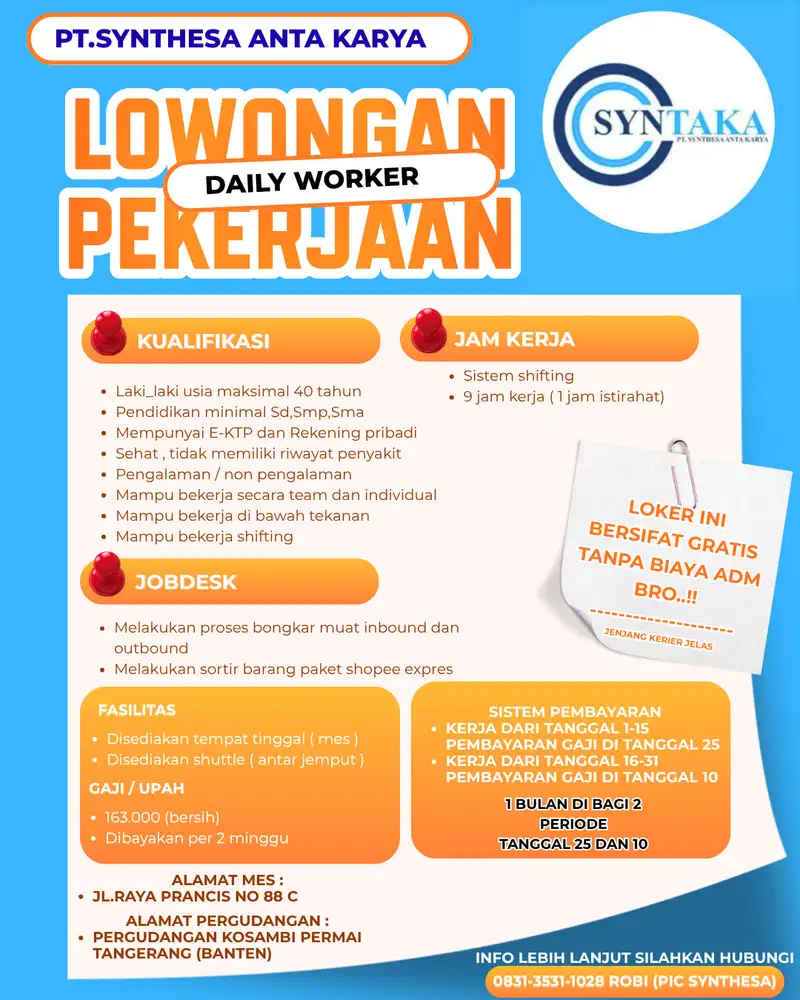 LOWONGAN PEKERJAAN DAILY WORKER
