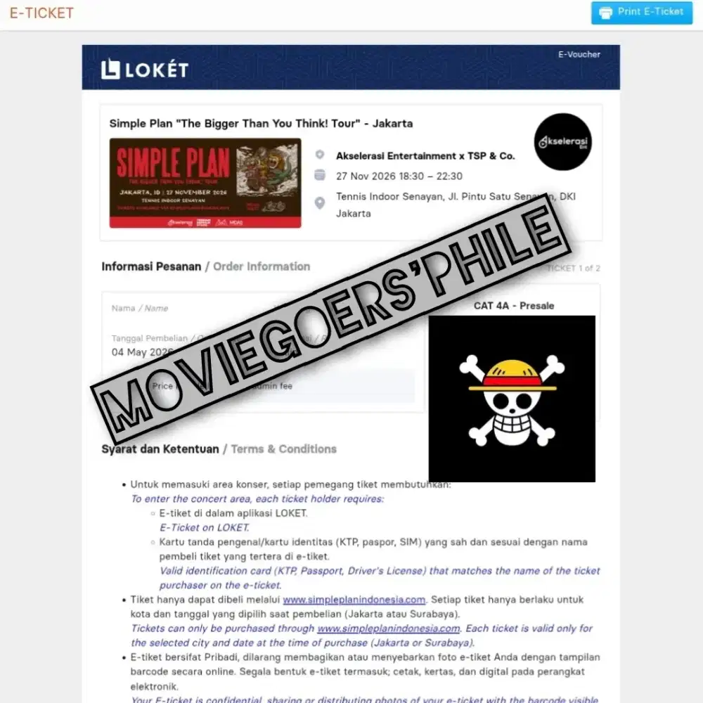 WTS TIKET KONSER SIMPLE PLAN JAKARTA, JUMAT 27 NOVEMBER 2026